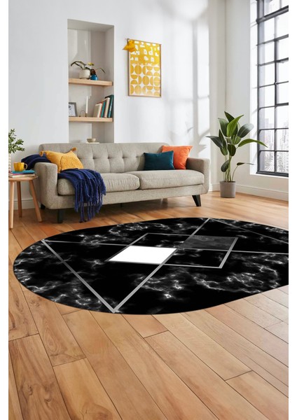 Mermer Desenli Dijital Kaymaz Yıkanabilir Oval Yolluk Koridor Salon Halısı, O-Mermer-20-Siyah, fiyatları