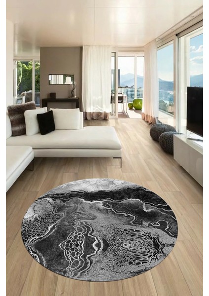 Modern Mermer Desen Kaymaz Yıkanabilir Yuvarlak Mutfak Salon Halısı, Y-Mermer-25-Gri, fırsatları