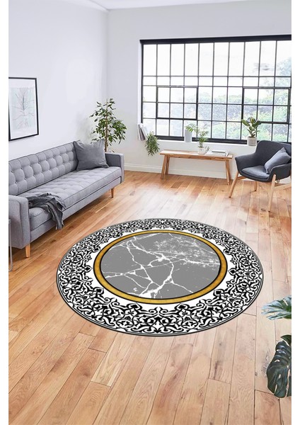 Dijital Kaymaz Yıkanabilir Mermer Desen Yuvarlak Mutfak Salon Halısı, Y-Mermer-10-Gri, modelleri