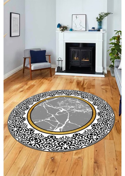 Dijital Kaymaz Yıkanabilir Mermer Desen Yuvarlak Mutfak Salon Halısı, Y-Mermer-10-Gri, fırsatları
