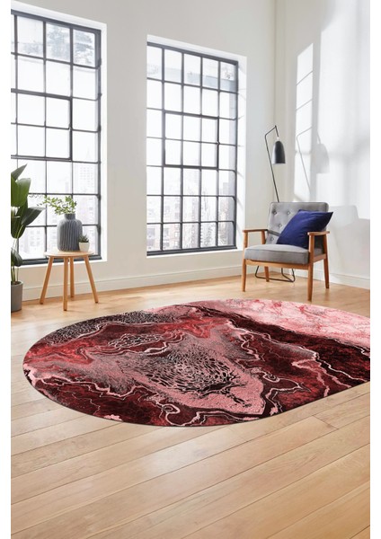 Modern Mermer Desen Kaymaz Yıkanabilir Oval Yolluk Mutfak Koridor Salon Halısı, O-Mermer-25-Bordo, fırsatları