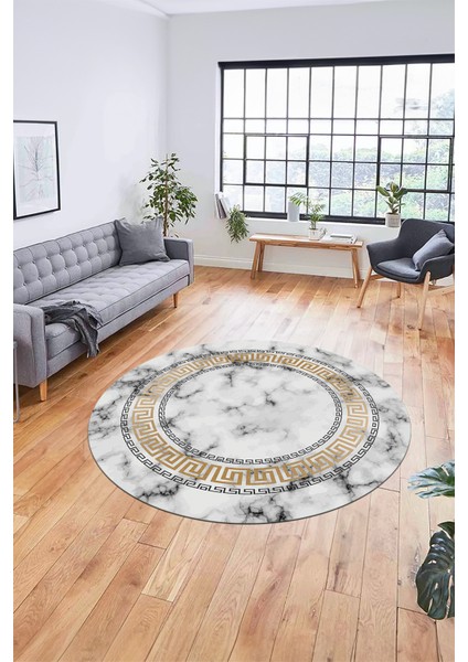 Şık Çerçeveli Mermer Desenli Dijital Kaymaz Yıkanabilir Yuvarlak Salon Halısı, Y-Mermer-14-Gold, fiyatları