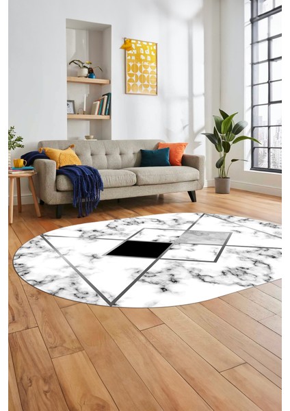 Mermer Desenli Dijital Kaymaz Yıkanabilir Oval Yolluk Koridor Salon Halısı, O-Mermer-20-Gri,