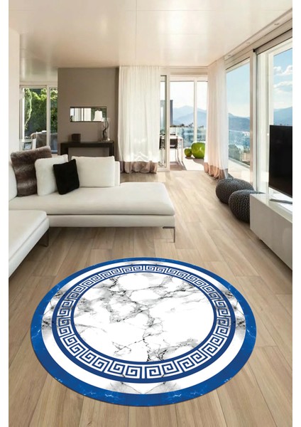 Mermer Desen Kaymaz Yıkanabilir Yuvarlak Mutfak Salon Halısı, Y-Mermer-21-Mavi, indirimleri