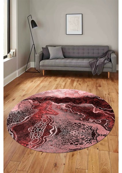 Modern Mermer Desen Kaymaz Yıkanabilir Yuvarlak Mutfak Salon Halısı, Y-Mermer-25-Bordo,