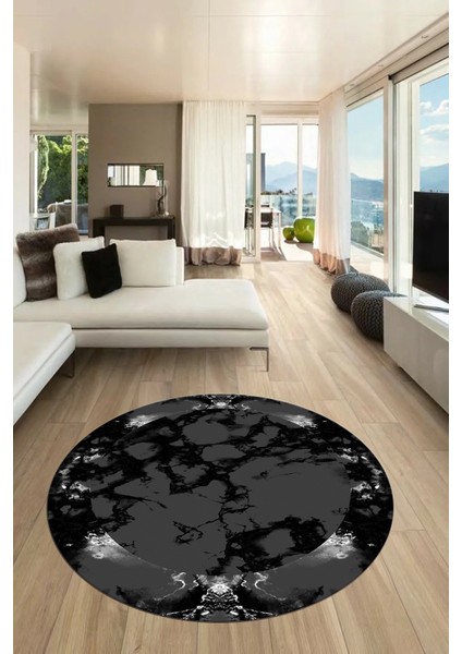 Modern Tasarım Mermer Desen Dijital Kaymaz Yıkanabilir Yuvarlak Salon Halısı, Y-Mermer-30-Antrasit, modelleri
