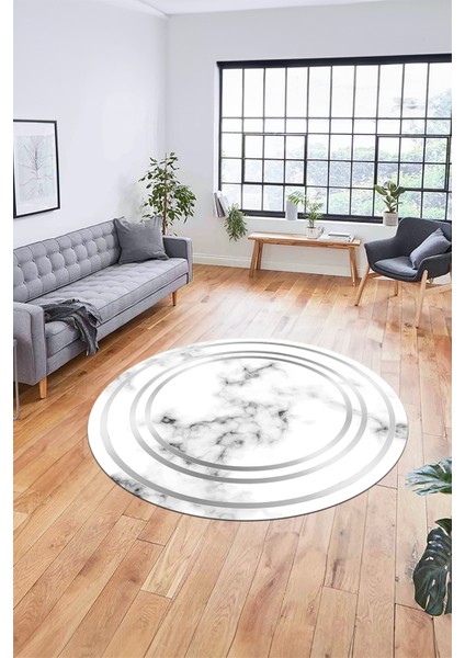 Baskılı Kaymaz Yıkanabilir Modern Mermer Desenli Yuvarlak Mutfak Salon Halısı, Y-Mermer-05-Gri, fırsatları