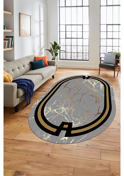 Baskılı Kaymaz Yıkanabilir Zarif Mermer Desenli Oval Mutfak Yolluk Salon Halısı, O-Mermer-07-Gri, fırsatları