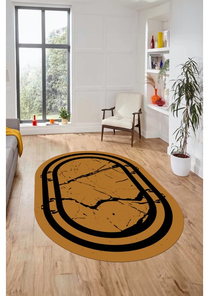 Sade Mermer Desen Kaymaz Yıkanabilir Oval Yolluk Koridor Salon Halısı, O-Mermer-22-Kahve, fiyatları