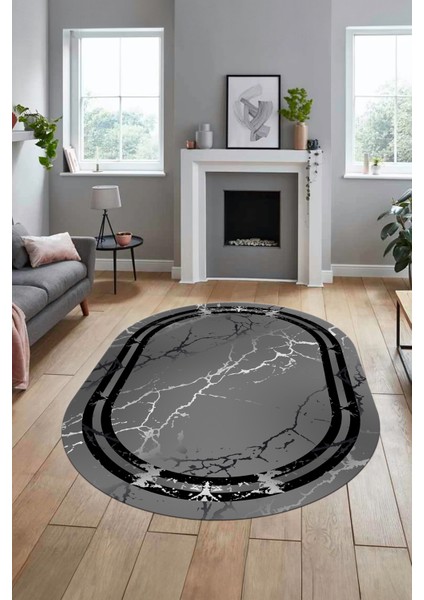 Baskılı Kaymaz Yıkanabilir Mermer Desen Modern Oval Mutfak Yolluk Salon Halısı, O-Mermer-08-Antrast, fiyatları