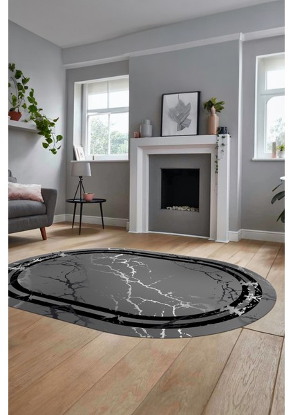 Baskılı Kaymaz Yıkanabilir Mermer Desen Modern Oval Mutfak Yolluk Salon Halısı, O-Mermer-08-Antrast, modelleri