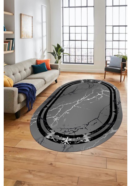 Baskılı Kaymaz Yıkanabilir Mermer Desen Modern Oval Mutfak Yolluk Salon Halısı, O-Mermer-08-Antrast, fırsatları