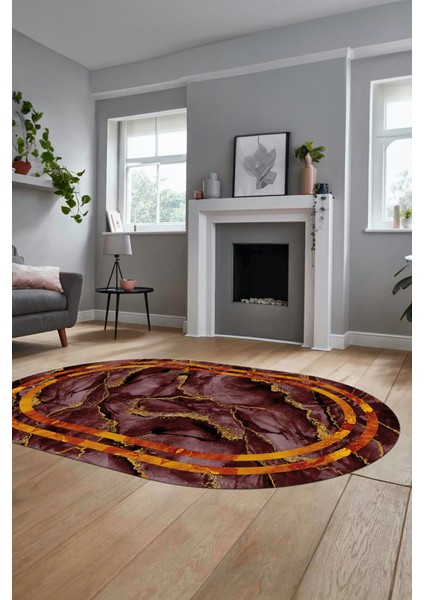 Baskılı Kaymaz Yıkanabilir Çerçeve Mermer Desen Oval Mutfak Yolluk Salon Halısı, O-Mermer-04-Bordo, fırsatları