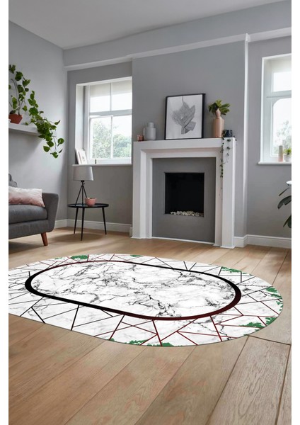 Mermer Desenli Dijital Kaymaz Yıkanabilir Oval Mutfak Koridor Salon Halısı, O-Mermer-11-Bordo, fiyatları