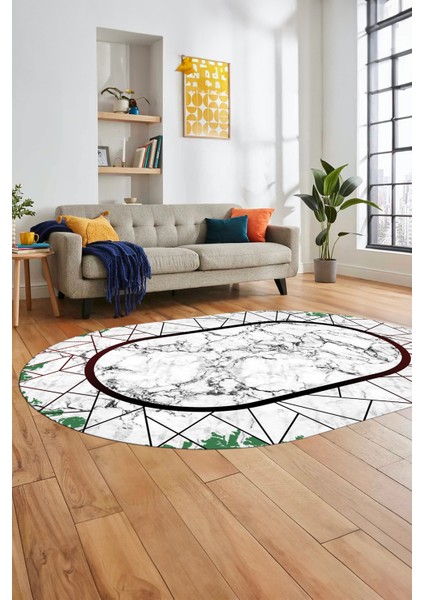 Mermer Desenli Dijital Kaymaz Yıkanabilir Oval Mutfak Koridor Salon Halısı, O-Mermer-11-Bordo, fırsatları