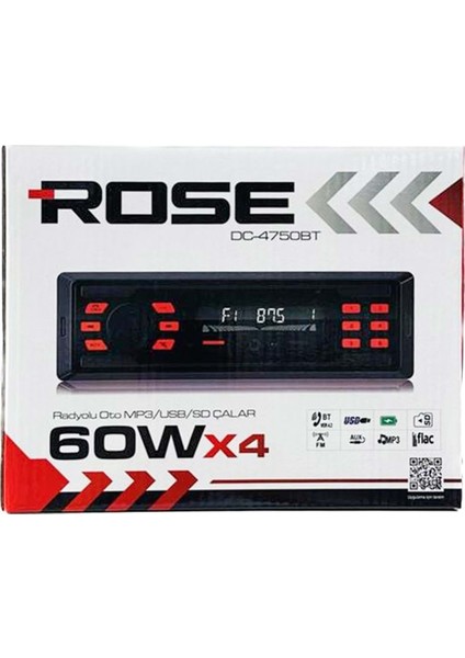 Rose DC-4750BT 60W x 4 Bluetooth, Tf Card, Aux, Usb, Oto Teyp 751014