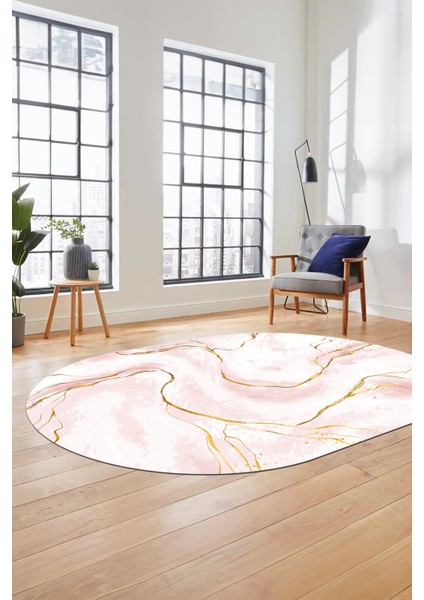Yeni Tasarım Mermer Desenli Dijital Kaymaz Yıkanabilir Oval Koridor Salon Halısı, O-Mermer-29-Pembe, modelleri
