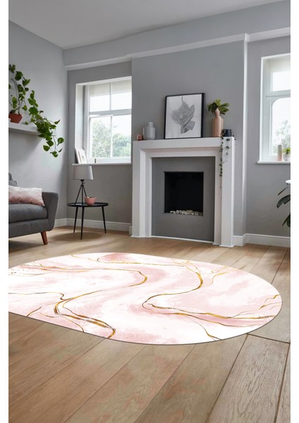 Yeni Tasarım Mermer Desenli Dijital Kaymaz Yıkanabilir Oval Koridor Salon Halısı, O-Mermer-29-Pembe, indirimleri