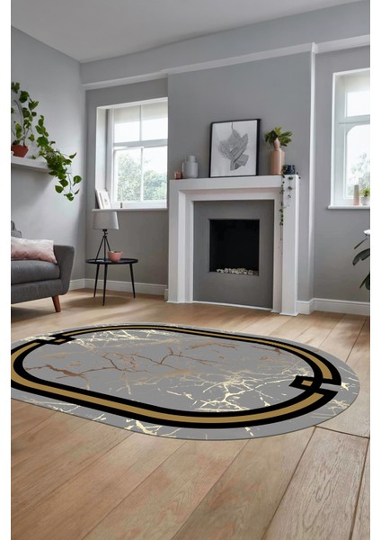 Baskılı Kaymaz Yıkanabilir Zarif Mermer Desenli Oval Mutfak Yolluk Salon Halısı, O-Mermer-07-Gri, modelleri