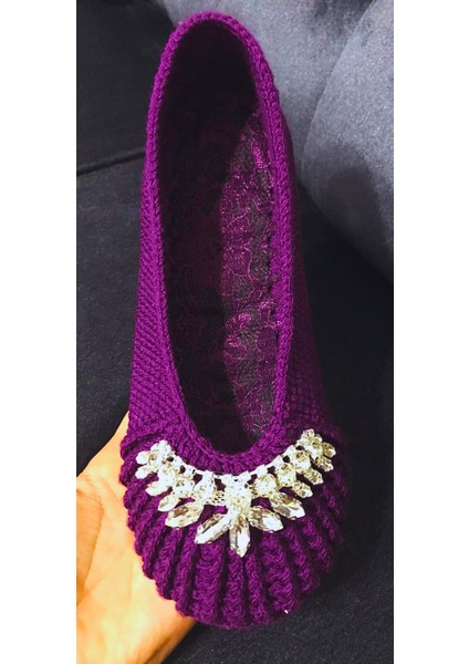Taşlı Model Örgü Babet Mor