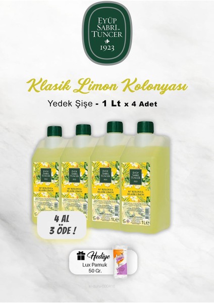 4 Al 3 Öde Eyüp Sabri Tuncer Klasik Limon Kolonyası 1 Lt, Pamuk Hediyeli