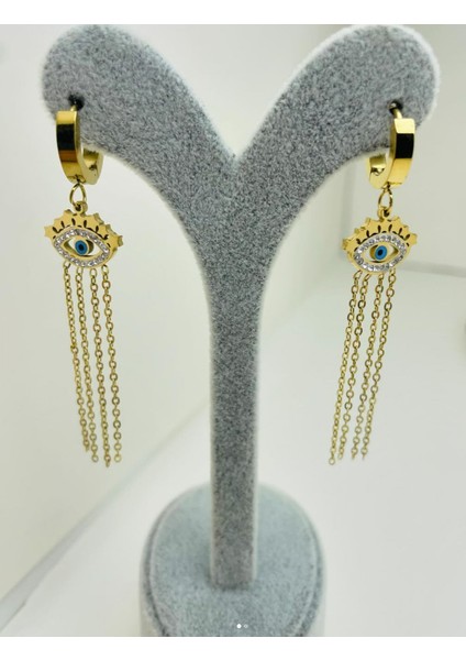 Çelik Göz Desenli ve Nazar Boncuklu Küpe -Vintage Küpe-Gold Küpe fiyatları