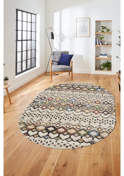 Iskandinav Desen Kaymaz Taban Yıkanabilir Oval Yolluk Mutfak Salon Halısı, O-Iskandinav-22-Renkli,
