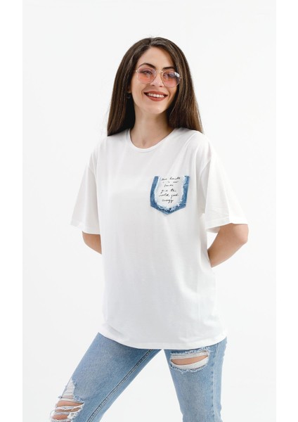 Bisiklet Yaka Kot Cep Detaylı T- Shirt - Ekru