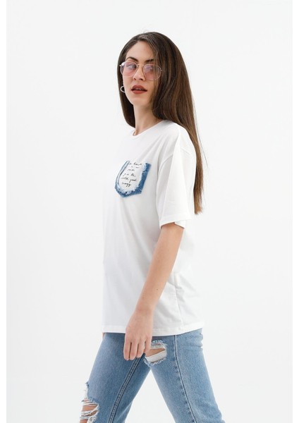 Bisiklet Yaka Kot Cep Detaylı T- Shirt - Ekru modelleri