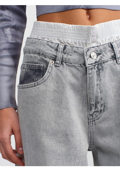 71451 Boxer Detaylı Gri Denim Pantolon-Gri