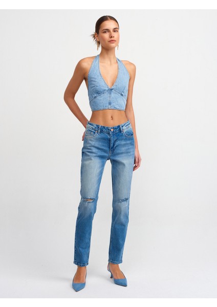 71440 Düşükbel Comfort Likra Denim Pantolon-Koyu Mavi