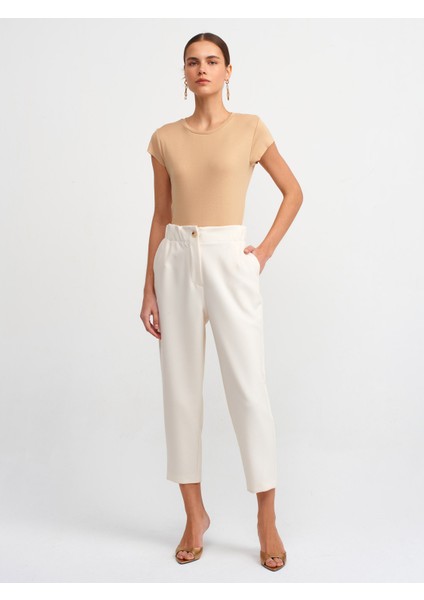 71269 Yüksek Belli Elastik Bel Bantlı Pantolon-Beyaz