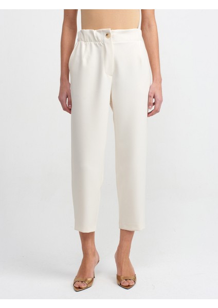 71269 Yüksek Belli Elastik Bel Bantlı Pantolon-Beyaz modelleri