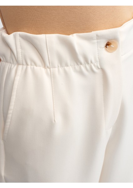 71269 Yüksek Belli Elastik Bel Bantlı Pantolon-Beyaz fırsatları