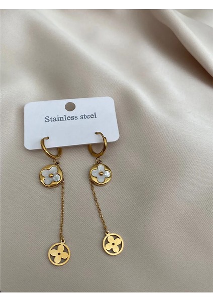 Şans Taşlı Küpe -Sallantılı Yonca Küpe -Gold Küpe-Vintage Küpe fiyatları