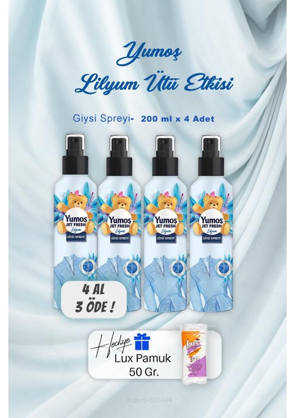 4 Al 3 Öde Yumoş Ütü Etkisi Giysi Spreyi Lilyum 200 Ml, Pamuk Hediyeli