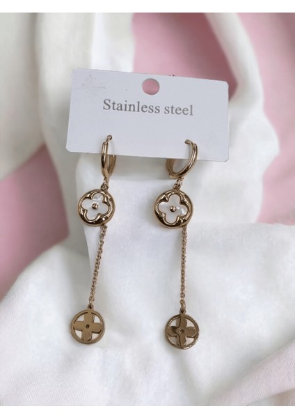 Şans Taşlı Küpe -Sallantılı Yonca Küpe -Gold Küpe-Vintage Küpe indirimleri