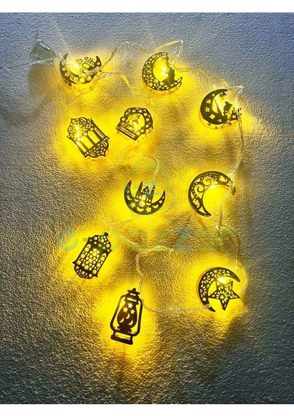 10 Model 2,5 Metre Gold Metal Kandil Ay Yıldız Minare Ramazan Konsept Süsleme 220V Fişli LED Işık