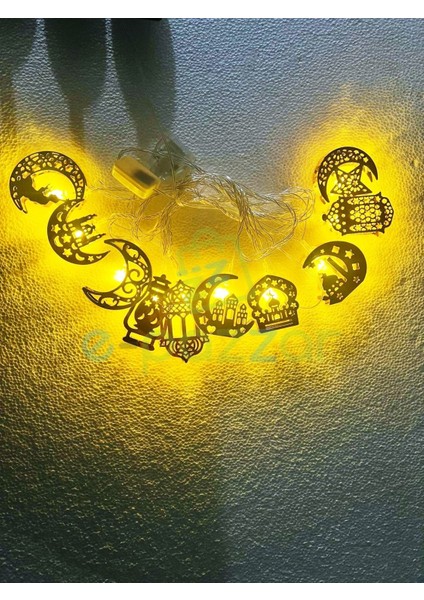 10 Model 2,5 Metre Gold Metal Kandil Ay Yıldız Minare Ramazan Konsept Süsleme 220V Fişli LED Işık