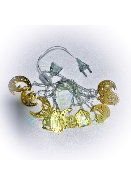 10 Model 2,5 Metre Gold Metal Kandil Ay Yıldız Minare Ramazan Konsept Süsleme 220V Fişli LED Işık