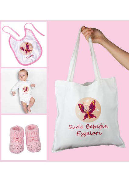 Bebeklere Özel Çantasında Kişiye Özel Zıbın Önük ve Patik Bebek Hediye Seti 109775