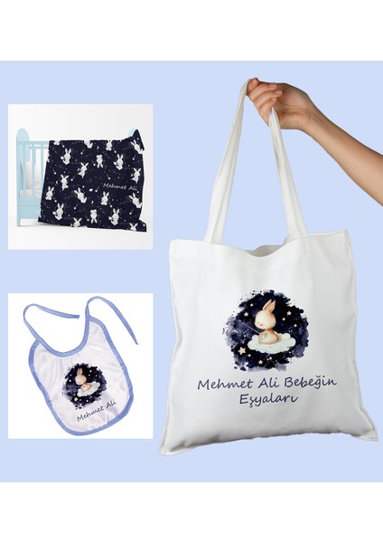 Bebeklere Özel Çantasında Kişiye Özel Battaniye ve Önlük Bebek Hediye Seti 110083