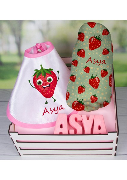 Ahşap Sandıkta Kişiye Özel Önlük Battaniye ve Taş Isimlik Bebek Hediye Seti 109729