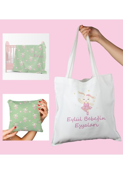 Bebeklere Özel Çantasında Kişiye Özel Battaniye ve Yastık Bebek Hediye Seti 110060