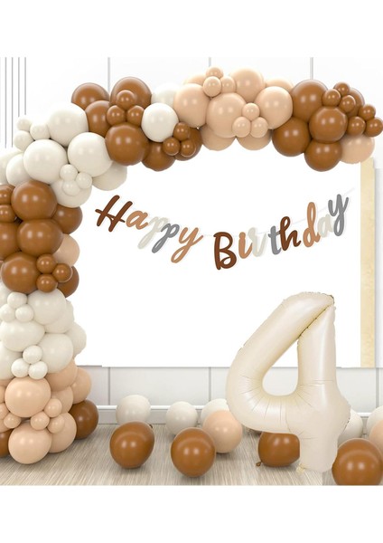 Retro Renkler Büyük Balon Zincir ve 4 Yaş Doğum Günü Seti