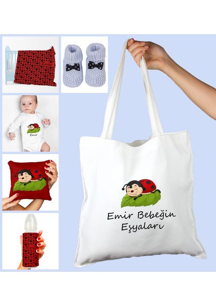 Bebeklere Özel Çantasında Kişiye Özel Battaniye Zıbın Biberon Yastık ve Patik Bebek Hediye Seti 109951
