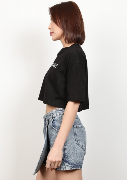 Kadın Let`s Handout Baskılı Crop Top T-Shirt