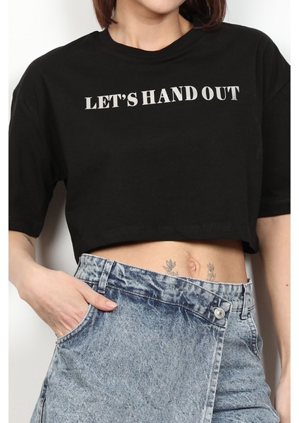 Kadın Let`s Handout Baskılı Crop Top T-Shirt