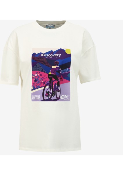 Beyaz Kadın Loose Fit Baskılı T-Shirt D4SL-TST3037