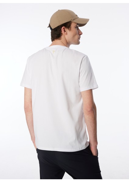 Beyaz Erkek Bisiklet Yaka Basic Baskılı T-Shirt F4SM-TST 0134